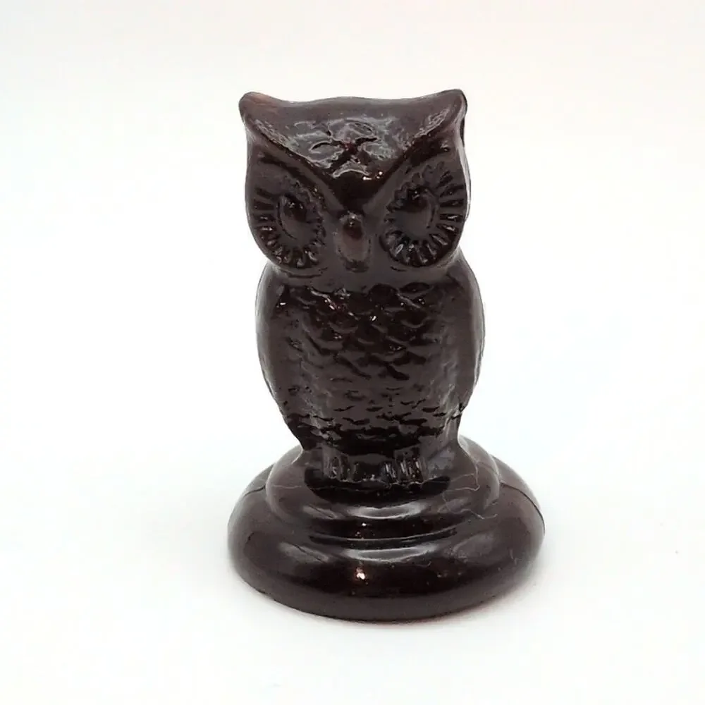 Vintage 1980s Boyd's Art Glass Miniature Owl Dark Brown Collectible Figure 2in